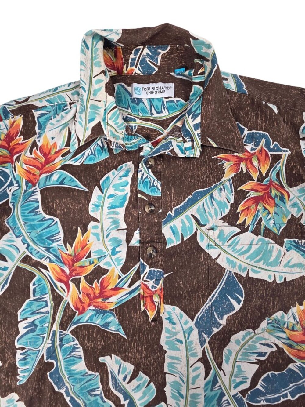 Tori Richard Mens Hawaiian Floral Shirt Brown Blue Size Medium